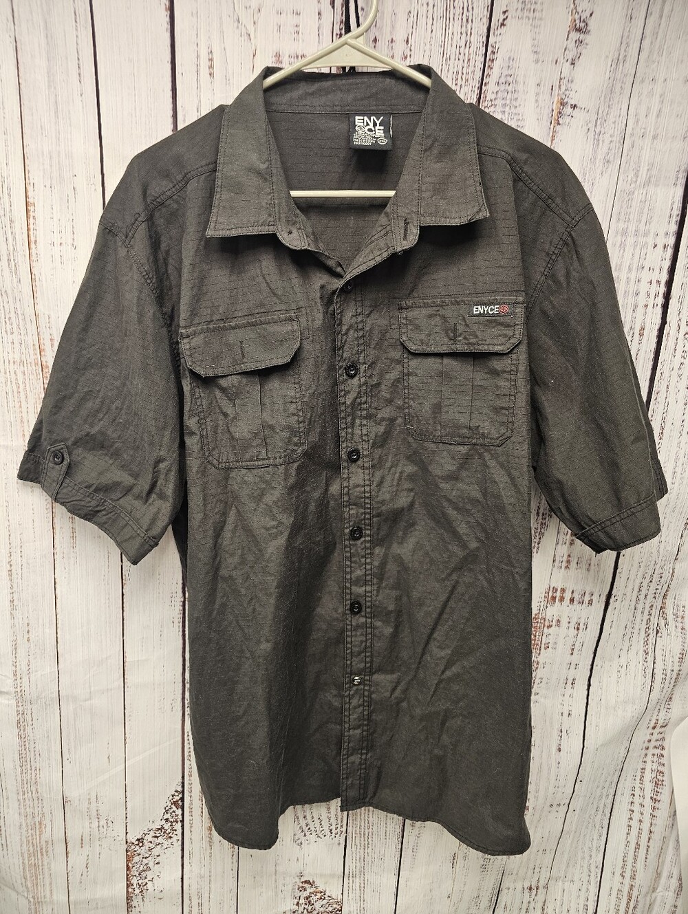 Y2K Enyce Military Style Graphic Button-Down Shirt Charcoal Men's XXL